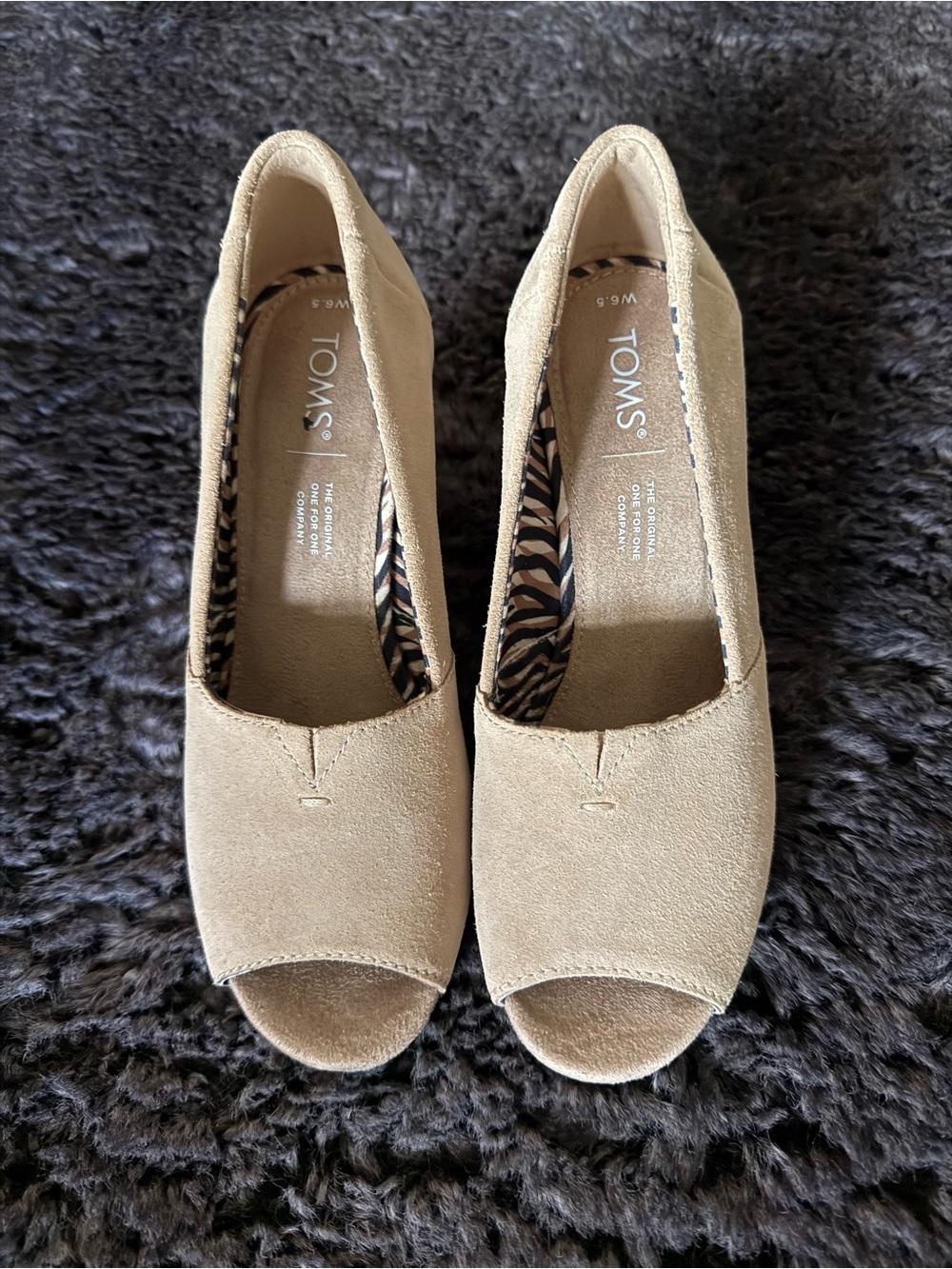 TOMS Peep Toe Suede Wedges - Picture 2 of 4
